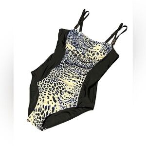 Krista One Piece Swimsuit Plus Size 14 Leopard Print Blue Black Tummy Control